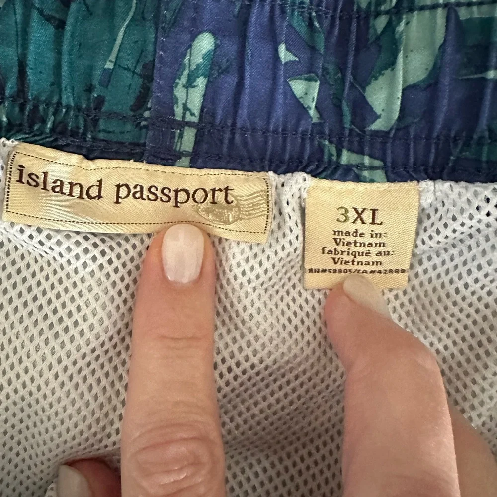 Island Passport Men's 3XL Blue Green Tropical Swim Trunks Board Shorts